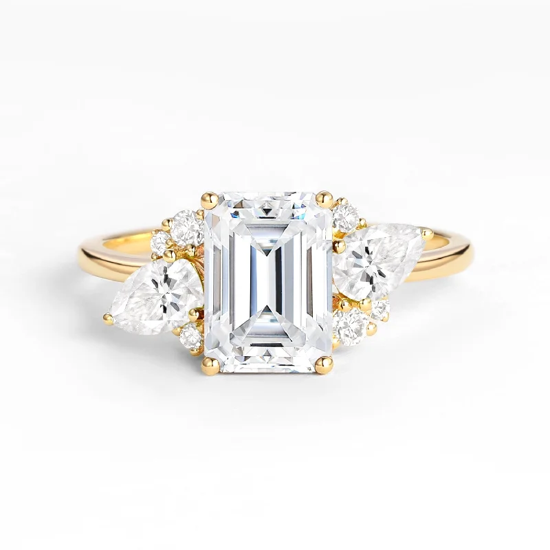 Engagement rings with floral-inspired sapphire bands -Emerald Cut Moissanite Double Pear Engagement Ring