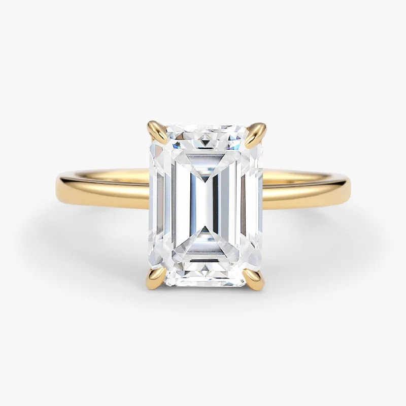 Engagement rings with classic round sapphire brilliance -Emerald Cut Moissanite Solitaire Engagement Ring