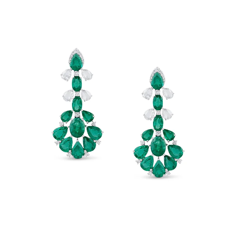 Hoop earrings with a matte black finish for a sleek, edgy vibe-Emerald & Diamond Earring In 18K White Gold