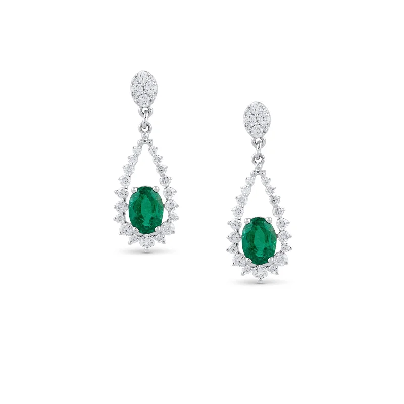 Best hoop earrings with angel wing accents for a spiritual and meaningful design-Emerald & Diamond Earring In 18K White Gold