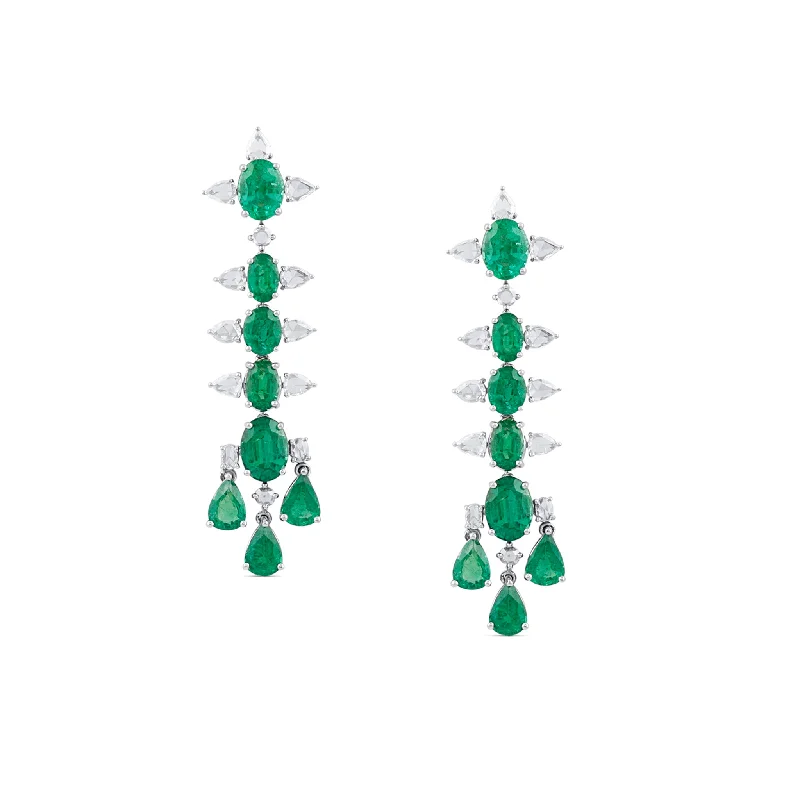 Hoop earrings with braided patterns for a detailed and textured finish-Emerald & Diamond Earring In 18K White Gold