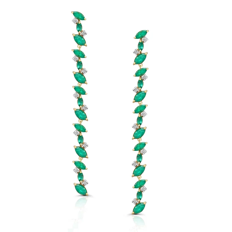 Best hoop earrings with matching bracelets for a coordinated jewelry set-Emerald Mq. & Diamond Earring In 18K Yellow Gold