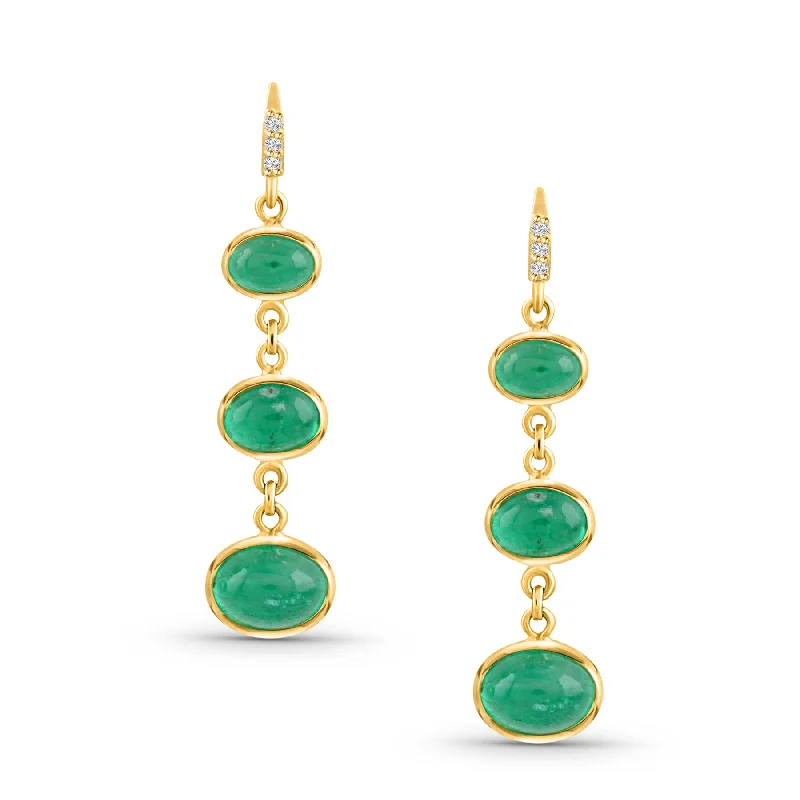 Hoop earrings with infinity loop designs for a continuous and eternal shape-Emerald Oval & Diamond Earring In 18K Yellow Gold