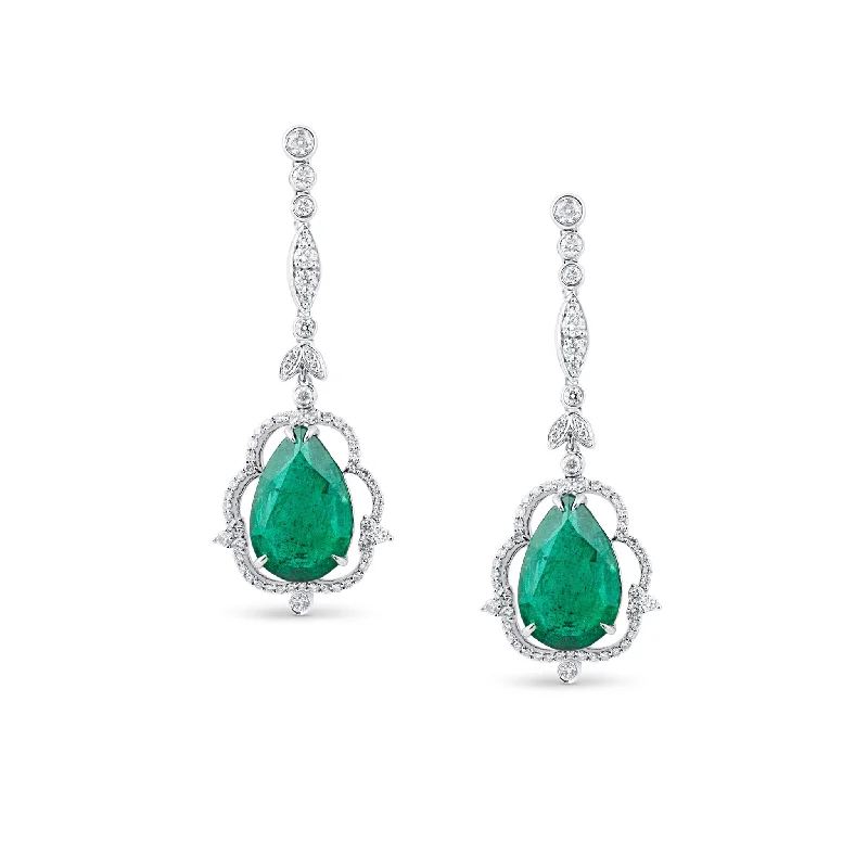 Best hoop earrings with multi-colored gemstones for a vibrant and lively touch-Emerald P/S & Diamond Earring In 18K White Gold