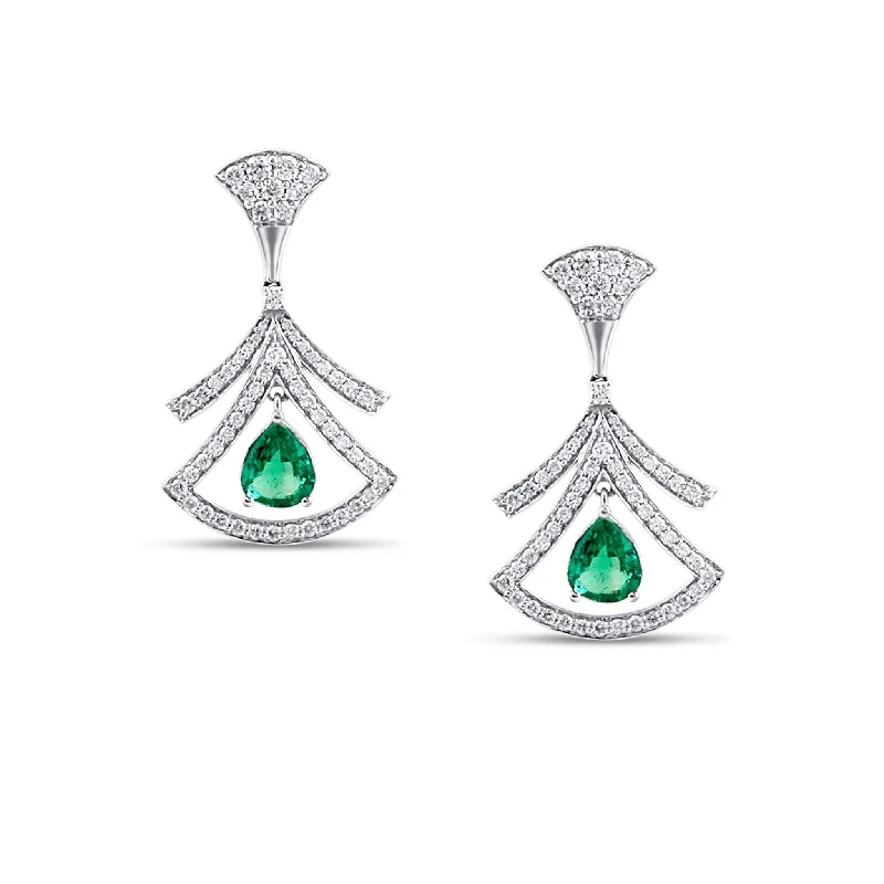 Best hoop earrings with smooth ceramic finishes for a polished, clean style-Emerald P/S & Diamond Earring In 18K White Gold