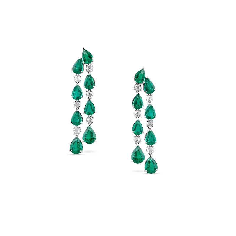 Hoop earrings with artistic filigree designs for an intricate, delicate finish-Emerald Pear Shape & Diamond Earring In 18K White Gold