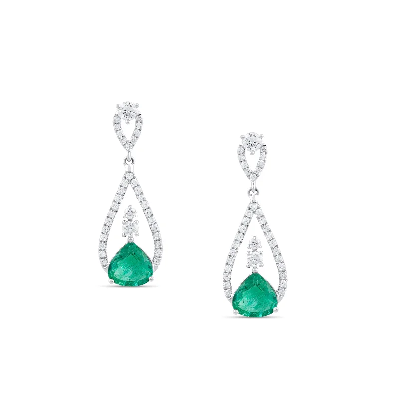 Hoop earrings with hearts for a sweet and romantic gesture-Emerald Tabiz & Diamond Earring In 18K White Gold