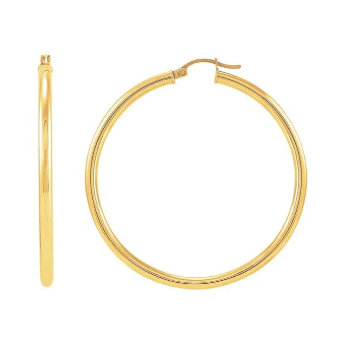 Hoop earrings with removable pendants for a versatile and customizable accessory-Mountz Collection 3mm x 50mm Round Tube Hoop Earrings in 14K Yellow Gold