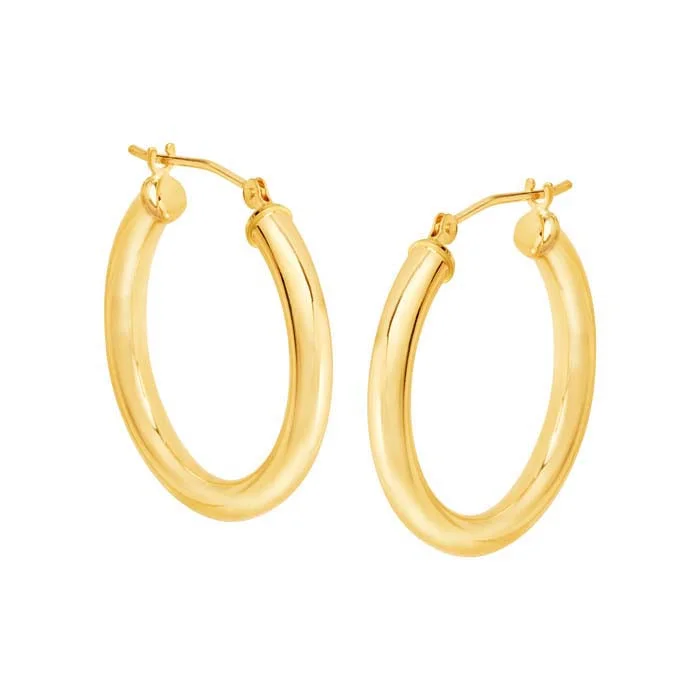 Best hoop earrings with gemstone accents for a colorful and elegant appearance-Mountz Collection 3mm x 25mm Round Tube Hoop Earrings in 14K Yellow Gold