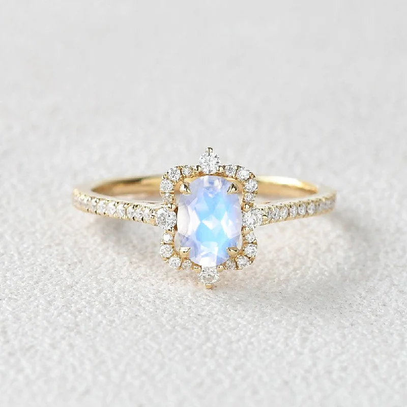 Engagement rings with double halo of opal -1.0ct Byzantine Moonstone Vintage Ring