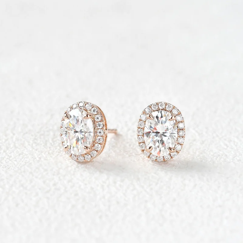 Hoop earrings with gold accents for a warm, elegant statement piece-Felicegals Moissanite Classic Halo Earrings