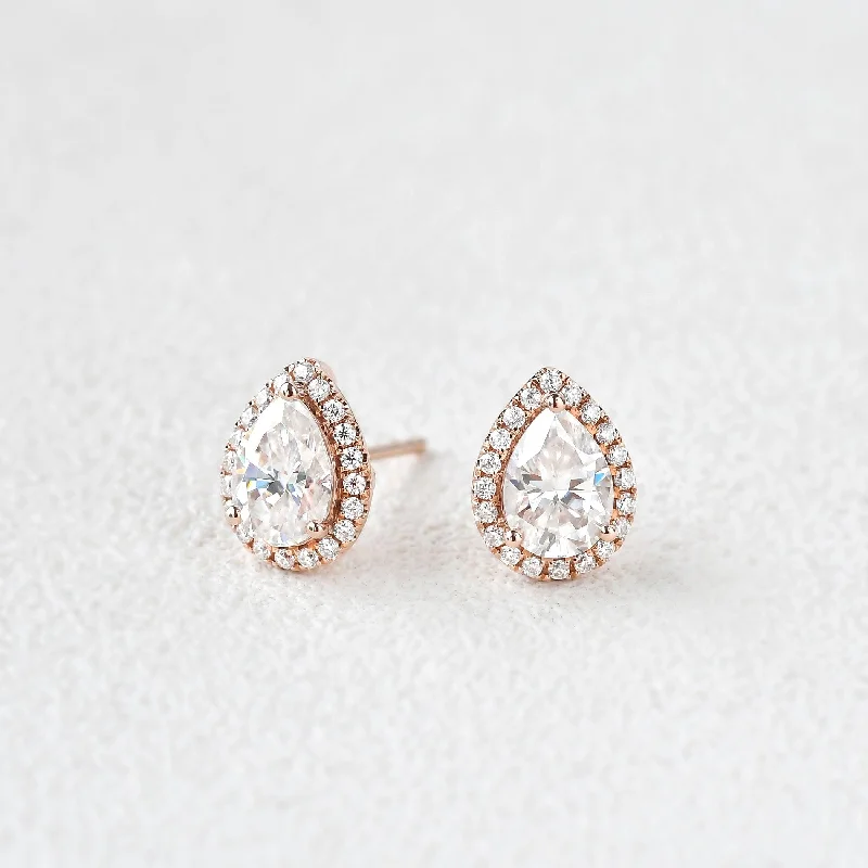 Hoop earrings with tortoiseshell designs for a chic and classic style-Felicegals Moissanite Pear Halo Earrings