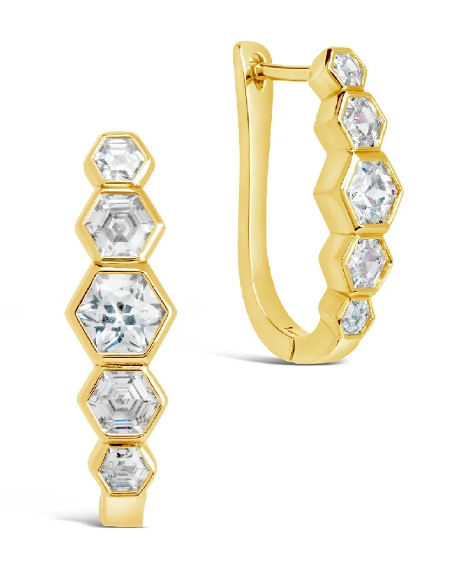 Hoop earrings with satin finishes for a smooth and elegant appearance-Gia Geometric CZ Latch Hoop Earrings