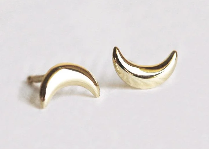 Hoop earrings with leather accents for a sleek and bold combination-Gold Moon Earrings, Gold Crescent Earrings