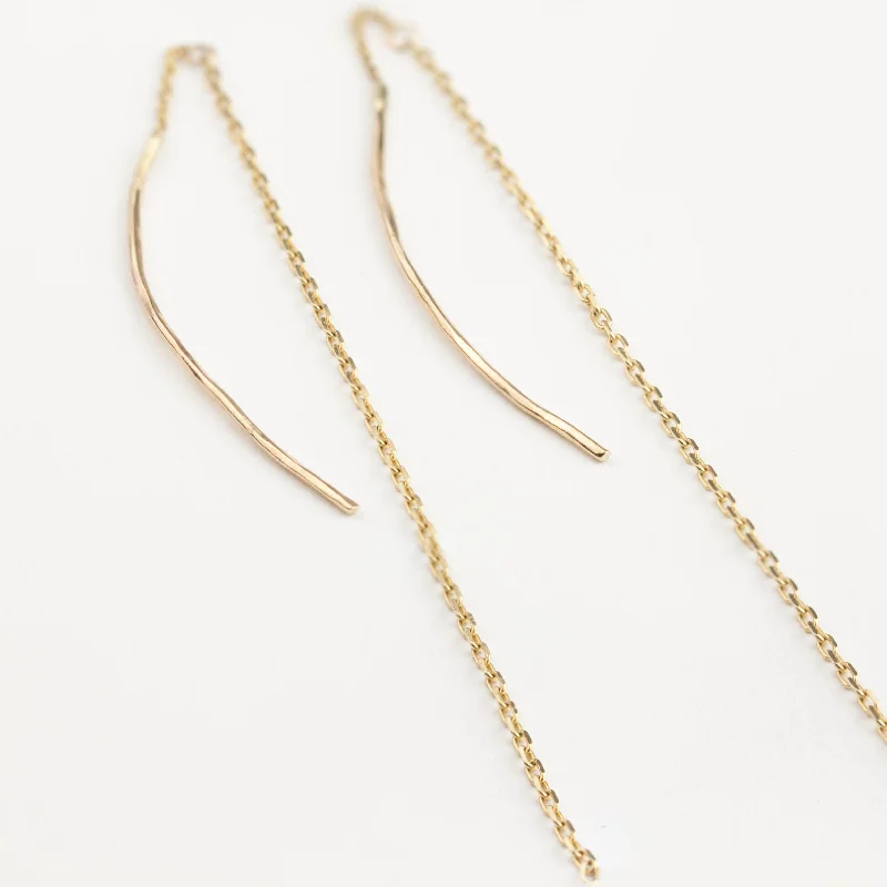 Hoop earrings with leather accents for a sleek and bold combination-Gold Streaks Chain Threader Earrings