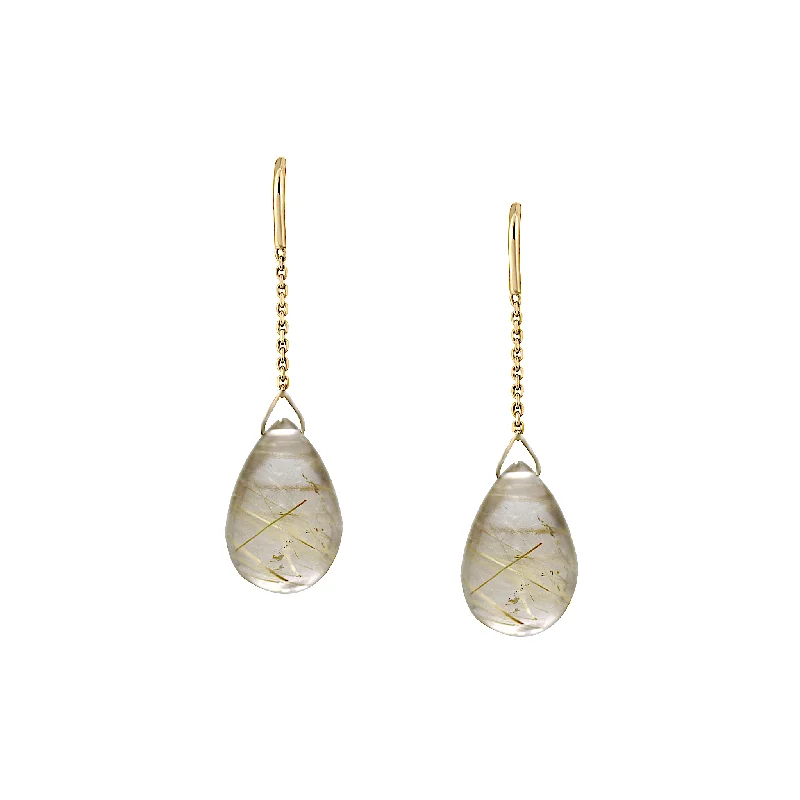 Hoop earrings with hammered textures for a boho-chic and rustic vibe-Golden Rutile Drops Earring In 18K Yellow Gold