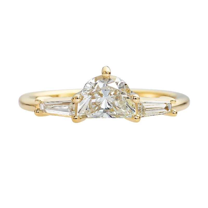 Engagement rings with halo of vibrant citrine -Half Moon Diamond Ring with Tapered Baguette Beams