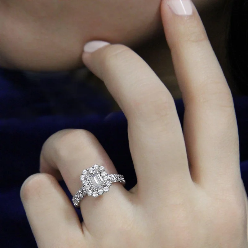 Engagement rings with radiant-cut peridot for green -"The Brooklyn" Halo Semi-Mount Diamond Ring