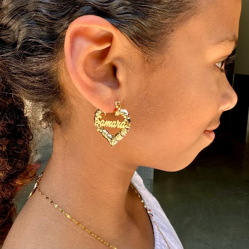 Hoop earrings with snake print designs for an edgy, wild appearance-Kids Heart Bamboo Name Hoops