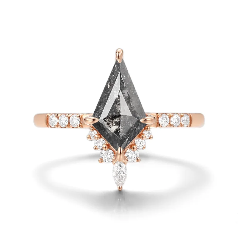 Engagement rings with matte finish rose gold -Kite Cut Salt and Pepper Diamonds Engagement Ring - Starla