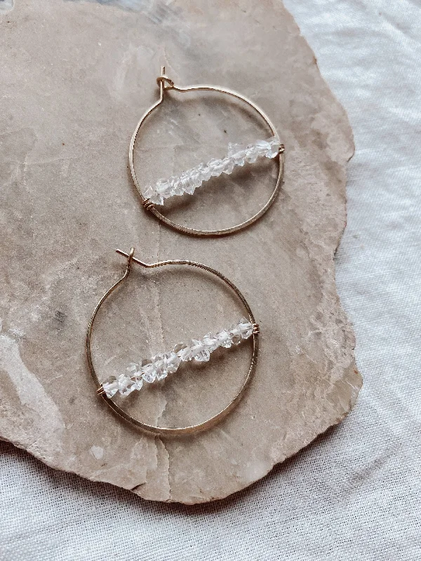 Best hoop earrings with crescent-shaped designs for a bold, moon-inspired style-Large Herkimer Diamond Hoops