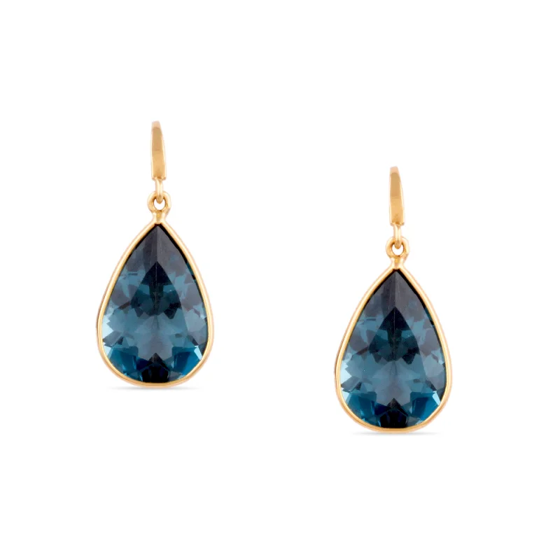 Best hoop earrings with sparkling cubic zirconia for a brilliant, budget-friendly effect-London Blue Topaz Pear Shape Earring In 18K Yellow Gold