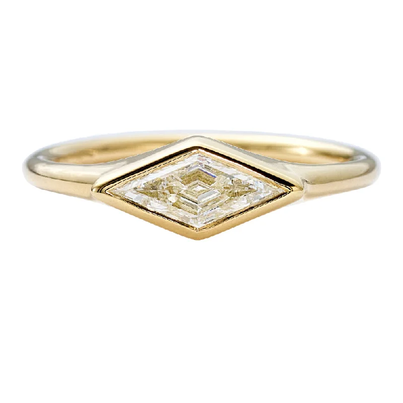 Engagement rings with engraved initials inside bands -Lozenge Cut Diamond Engagement Ring with a Golden Bezel