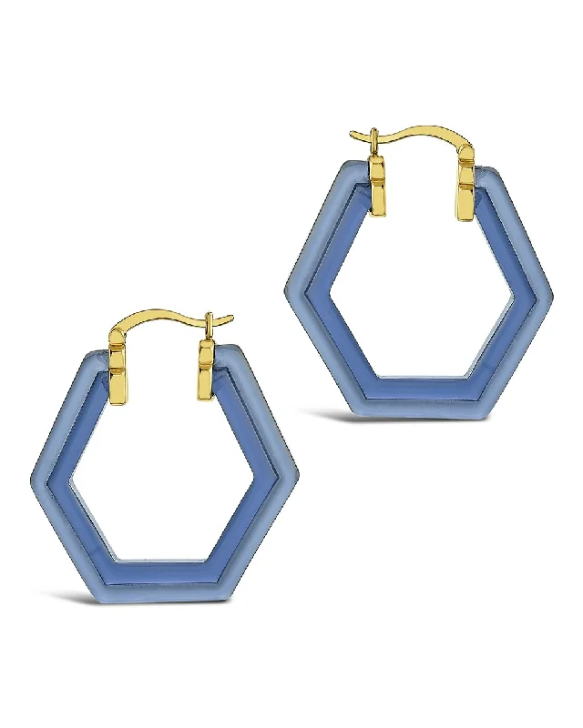 Hoop earrings with hammered copper for a warm and rustic aesthetic-Lucite Hex Hoops