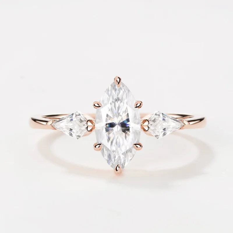 Engagement rings with yellow gold raw topaz -Marquise Cut Moissanite Classic Three-stone Engagement Ring