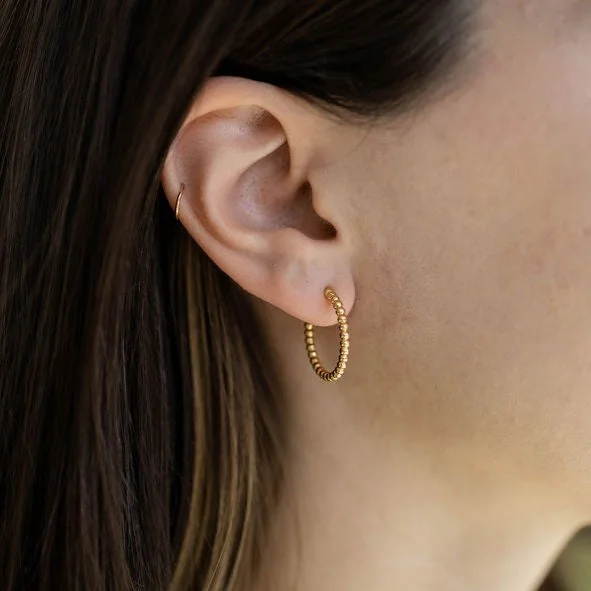 Hoop earrings with heart-shaped frames for a romantic and feminine look-Medium Beaded Hoop Earrings in Gold