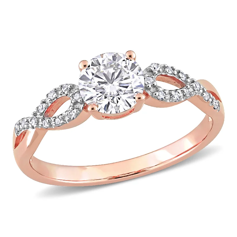 Engagement rings with art deco emerald settings -Miadora 10k Rose Gold Created White Sapphire 1/10ct TDW Diamond Infinity Engagement Ring