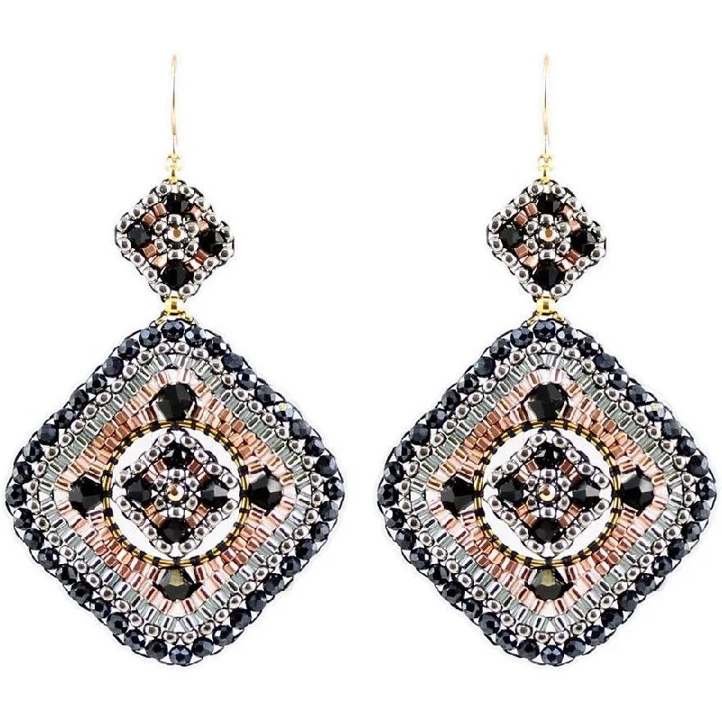 Best hoop earrings with geometric pendants for a modern, chic appeal-Miguel Ases Onyx Rose Diamond Shape Medium Earring