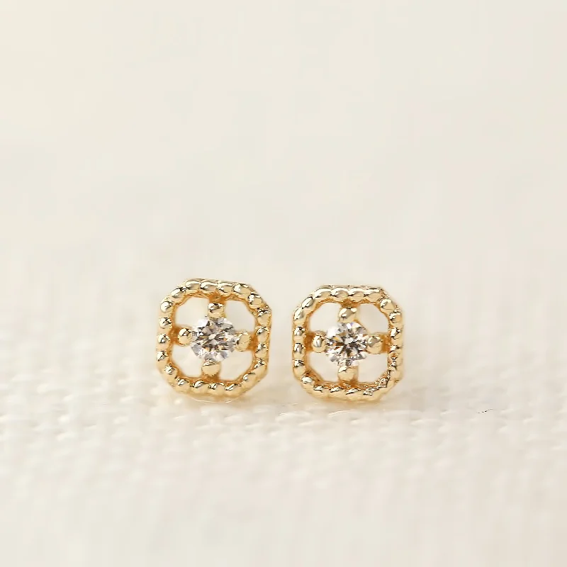 Best hoop earrings with crescent-shaped designs for a bold, moon-inspired style-Milgrain Square Diamond Studs