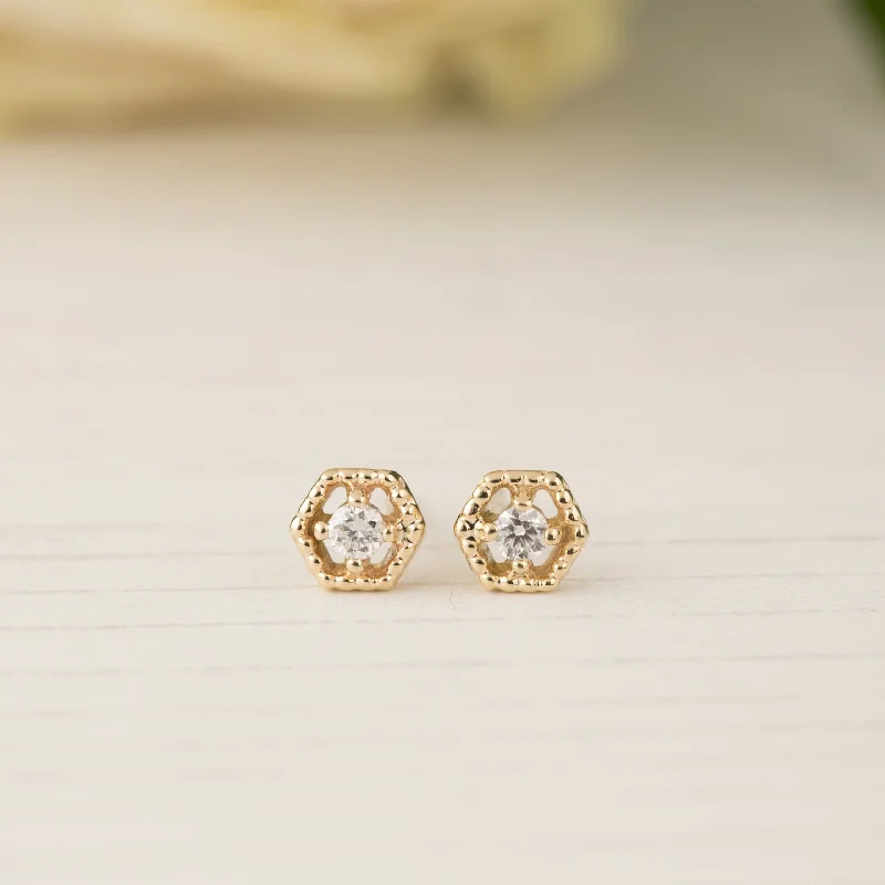 Hoop earrings with rhinestone-studded rims for a glamorous touch-Milgrain Hexagon Diamond Studs