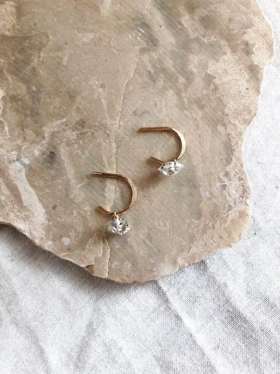 Hoop earrings with hammered copper for a warm and rustic aesthetic-Minimalist Ear Huggers