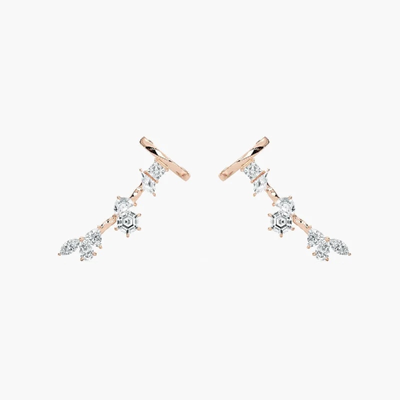 Hoop earrings with tortoiseshell designs for a chic and classic style-Mixed Shape Lab Grown Diamond Cuff Earrings