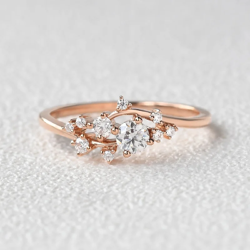 Engagement rings with infinity twist diamond bands -Moissanite Floral Inspired Cluster Ring