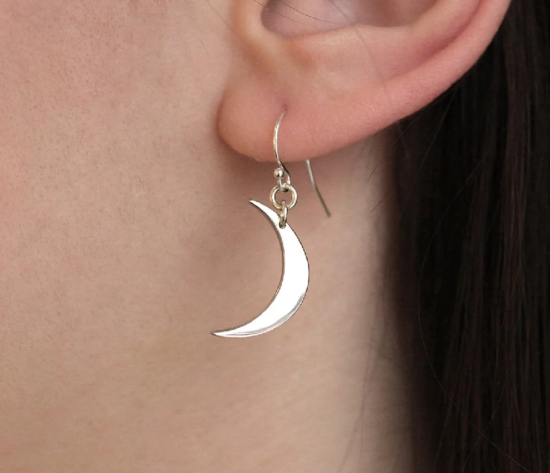 Hoop earrings with stacked layers for a bold and textured design-Moon Earrings, Drop Crescent Earring Sterling Silver