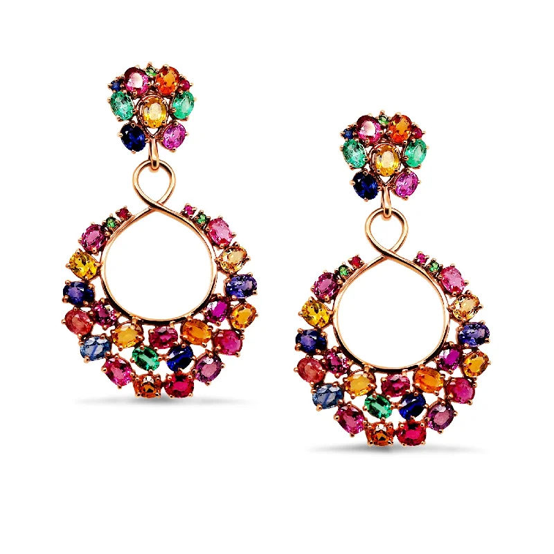 Best hoop earrings with baroque pearls for a luxurious and elegant vibe-Multicolor Stone Earring In 18K Yellow Gold