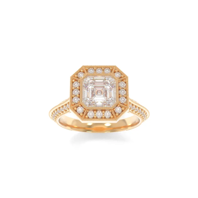 Rose gold engagement rings with shimmering moonstone -Octavia Ring Asscher