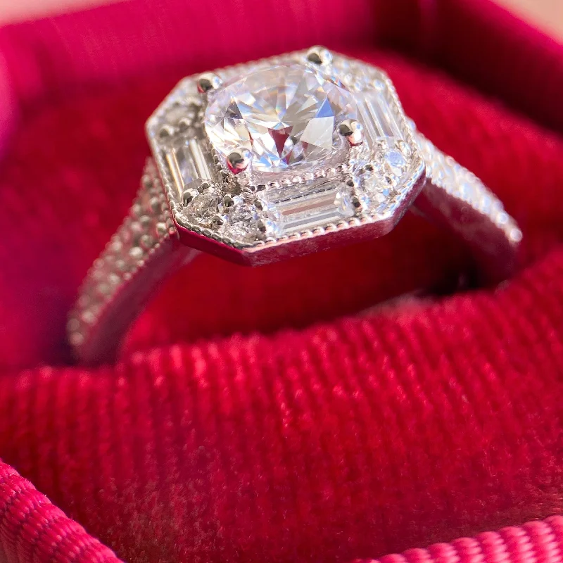 Engagement rings with mixed metal ruby bands -The "Old Garden Rose"