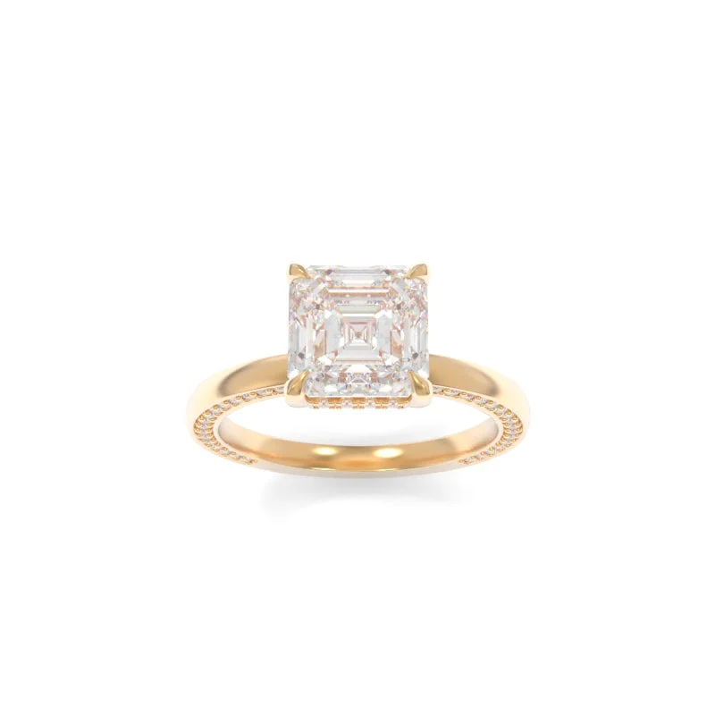 Gold engagement rings with pear-cut sapphire gems -Olivia Ring Asscher