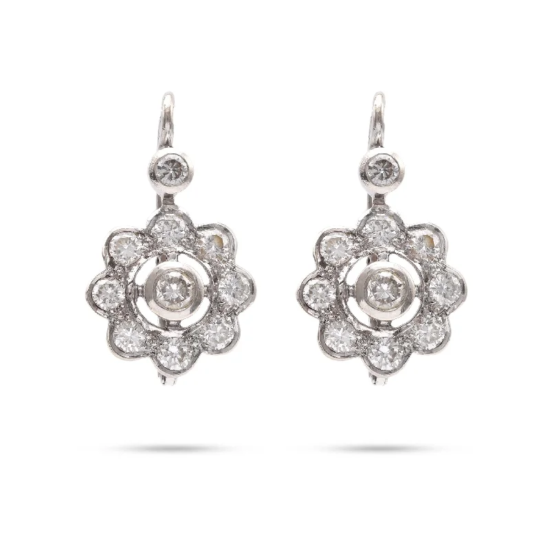 Hoop earrings with satin finishes for a smooth and elegant appearance-One Pair of Vintage Austrian Diamond 14k White Gold Cluster Earrings