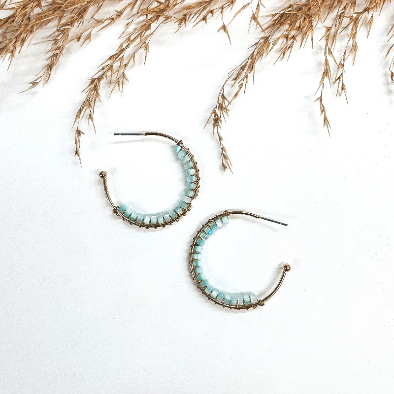 Best hoop earrings with marbled designs for a trendy and artistic effect-Oceans Away Open Ended Circle Hoops with Mother of Pearl Beads in Light Blue