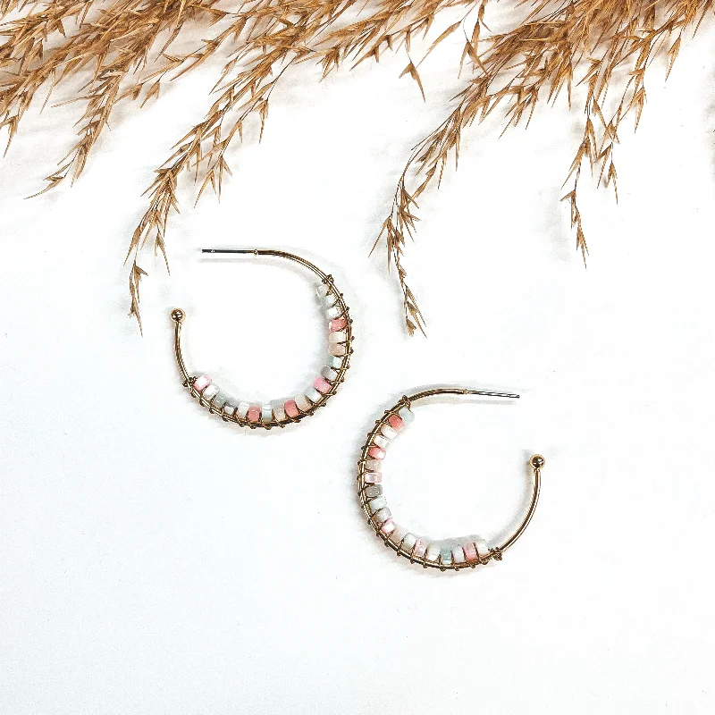 Best hoop earrings with enamel details for a colorful and modern look-Oceans Away Open Ended Circle Hoops with Mother of Pearl Beads in Multicolor