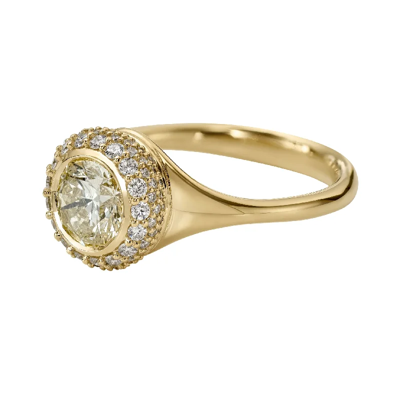 Custom engagement rings with engraved floral bands -Orbed Brilliant Diamond & Gold Detail Engagement Ring