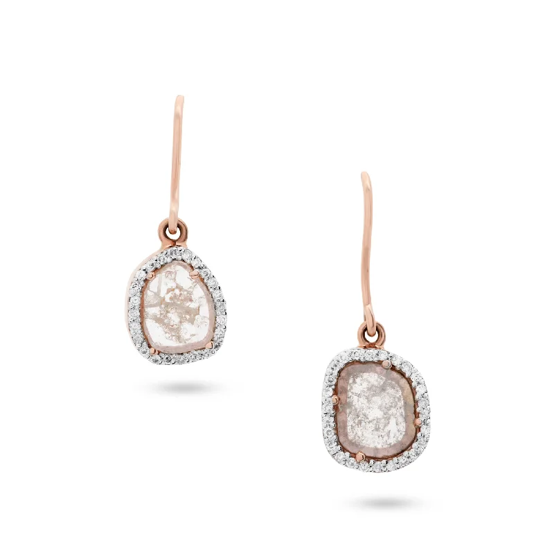 Hoop earrings with rhinestone-studded rims for a glamorous touch-Organic Diamond Slice With Diamond Pave Earring In 18K Rose Gold