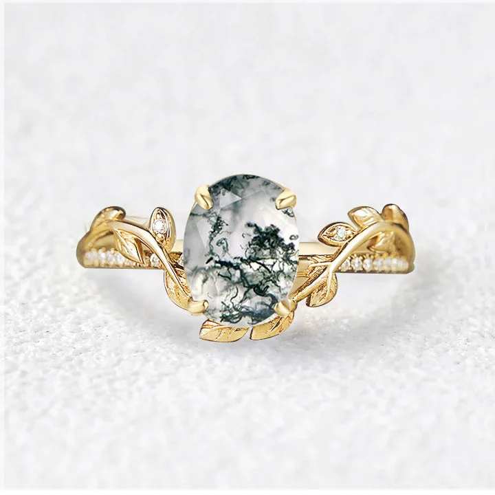 Engagement rings with modern open-band opal -Oval Cut Moss Agate Classic Vine Engagement Ring