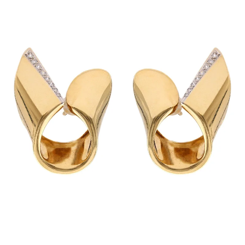 Best hoop earrings with twisted rope designs for a nautical-inspired style-Pair of Vintage Italian Diamond 18k Gold Earrings