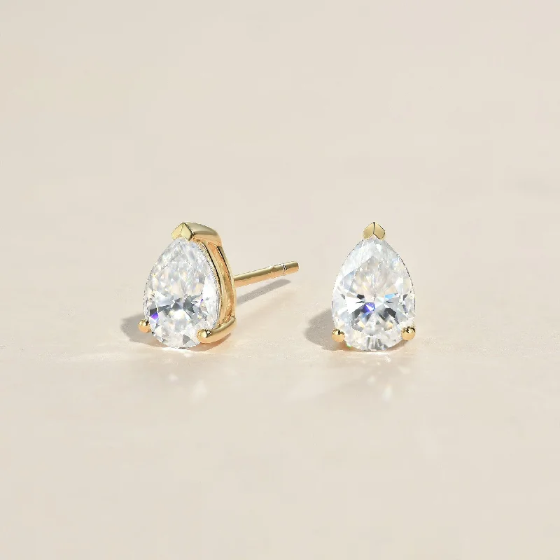 Hoop earrings with faceted crystals for added sparkle and shine-Pear Shaped Classic Solitaire Gold Studs Set 2pcs